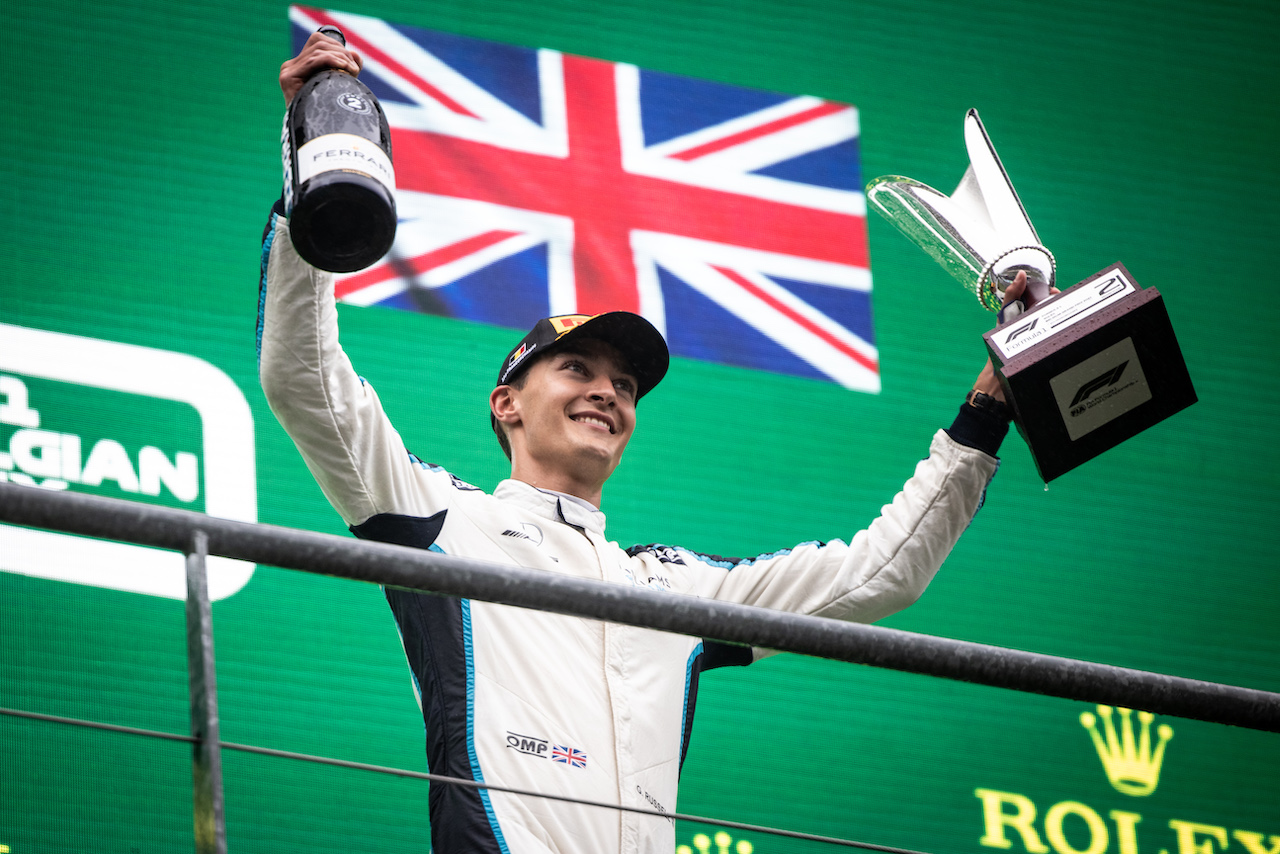 GP BELGIO, George Russell (GBR) Williams Racing celebrates his second position on the podium.
29.08.2021. Formula 1 World Championship, Rd 12, Belgian Grand Prix, Spa Francorchamps, Belgium, Gara Day.
- www.xpbimages.com, EMail: requests@xpbimages.com © Copyright: Bearne / XPB Images