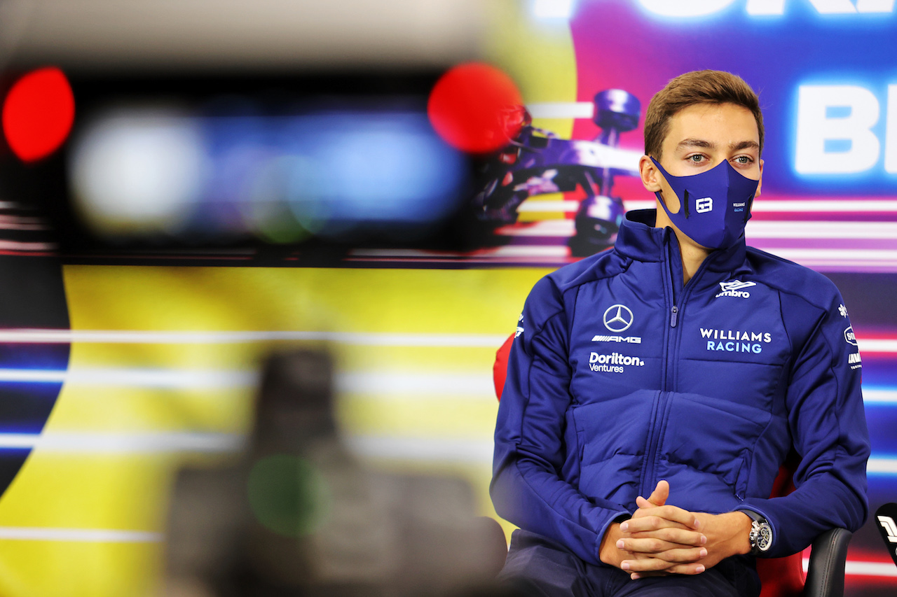 GP BELGIO, George Russell (GBR) Williams Racing in the FIA Press Conference.
26.08.2021. Formula 1 World Championship, Rd 12, Belgian Grand Prix, Spa Francorchamps, Belgium, Preparation Day.
- www.xpbimages.com, EMail: requests@xpbimages.com © Copyright: Charniaux / XPB Images