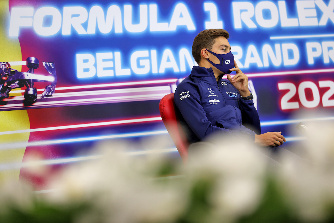 GP BELGIO, George Russell (GBR) Williams Racing in the FIA Press Conference.
26.08.2021. Formula 1 World Championship, Rd 12, Belgian Grand Prix, Spa Francorchamps, Belgium, Preparation Day.
- www.xpbimages.com, EMail: requests@xpbimages.com © Copyright: Charniaux / XPB Images