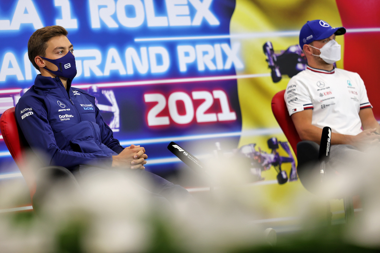 GP BELGIO, (L to R): George Russell (GBR) Williams Racing e Valtteri Bottas (FIN) Mercedes AMG F1 in the FIA Press Conference.
26.08.2021. Formula 1 World Championship, Rd 12, Belgian Grand Prix, Spa Francorchamps, Belgium, Preparation Day.
- www.xpbimages.com, EMail: requests@xpbimages.com © Copyright: Charniaux / XPB Images