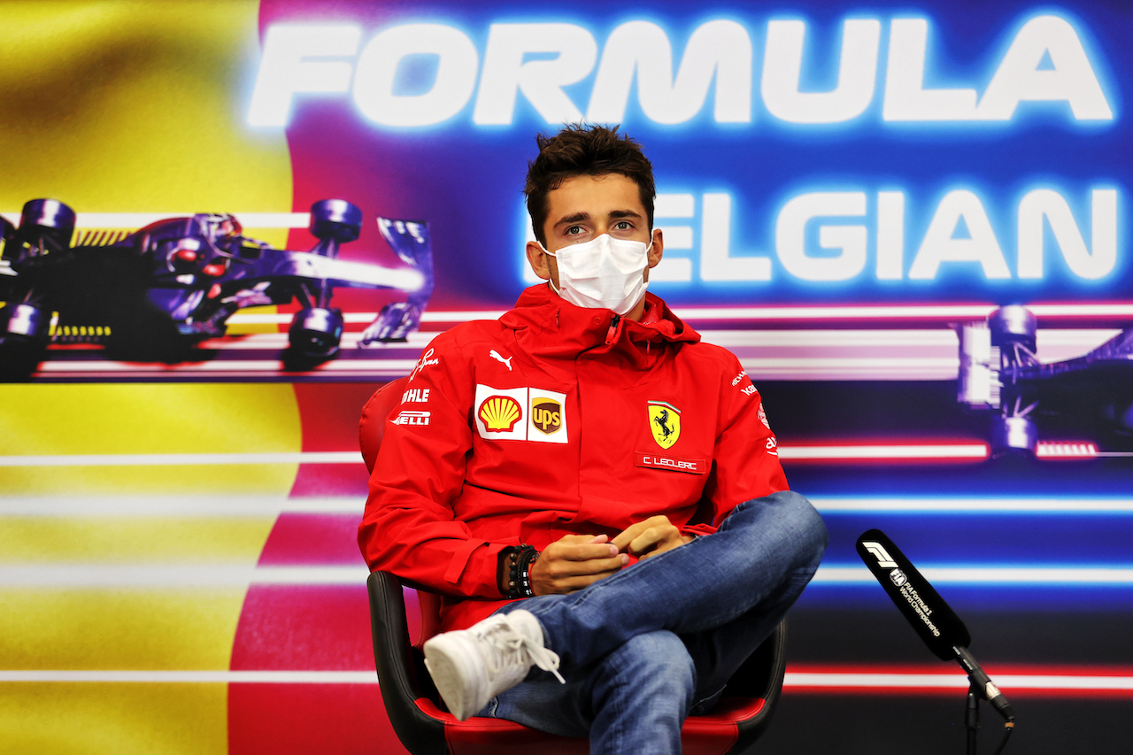 GP BELGIO, Charles Leclerc (MON) Ferrari in the FIA Press Conference.
26.08.2021. Formula 1 World Championship, Rd 12, Belgian Grand Prix, Spa Francorchamps, Belgium, Preparation Day.
- www.xpbimages.com, EMail: requests@xpbimages.com © Copyright: Charniaux / XPB Images