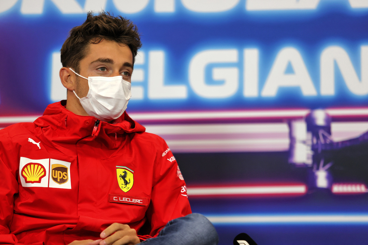 GP BELGIO, Charles Leclerc (MON) Ferrari in the FIA Press Conference.
26.08.2021. Formula 1 World Championship, Rd 12, Belgian Grand Prix, Spa Francorchamps, Belgium, Preparation Day.
- www.xpbimages.com, EMail: requests@xpbimages.com © Copyright: Charniaux / XPB Images