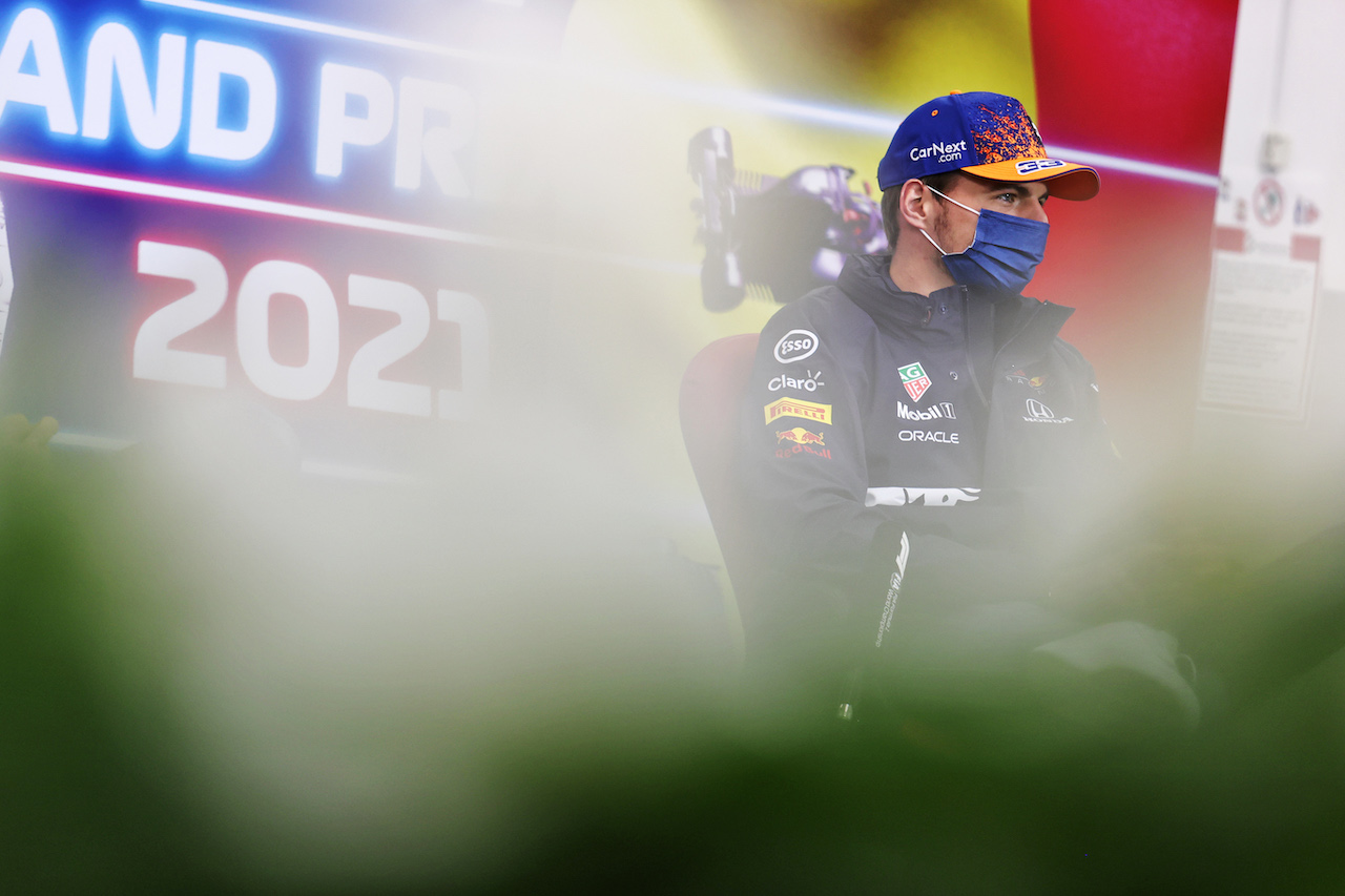 GP BELGIO, Max Verstappen (NLD) Red Bull Racing in the FIA Press Conference.
26.08.2021. Formula 1 World Championship, Rd 12, Belgian Grand Prix, Spa Francorchamps, Belgium, Preparation Day.
- www.xpbimages.com, EMail: requests@xpbimages.com © Copyright: Charniaux / XPB Images