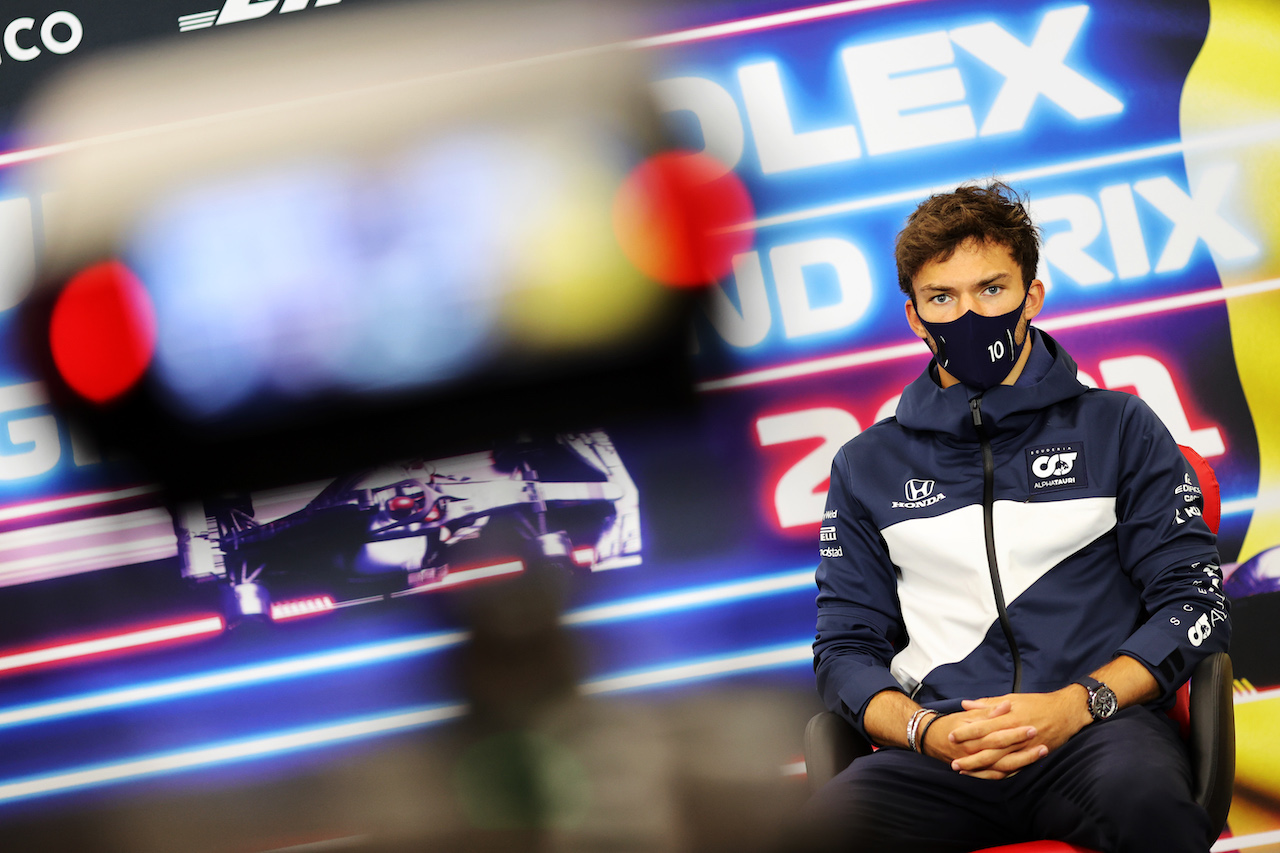 GP BELGIO, Pierre Gasly (FRA) AlphaTauri in the FIA Press Conference.
26.08.2021. Formula 1 World Championship, Rd 12, Belgian Grand Prix, Spa Francorchamps, Belgium, Preparation Day.
- www.xpbimages.com, EMail: requests@xpbimages.com © Copyright: Charniaux / XPB Images