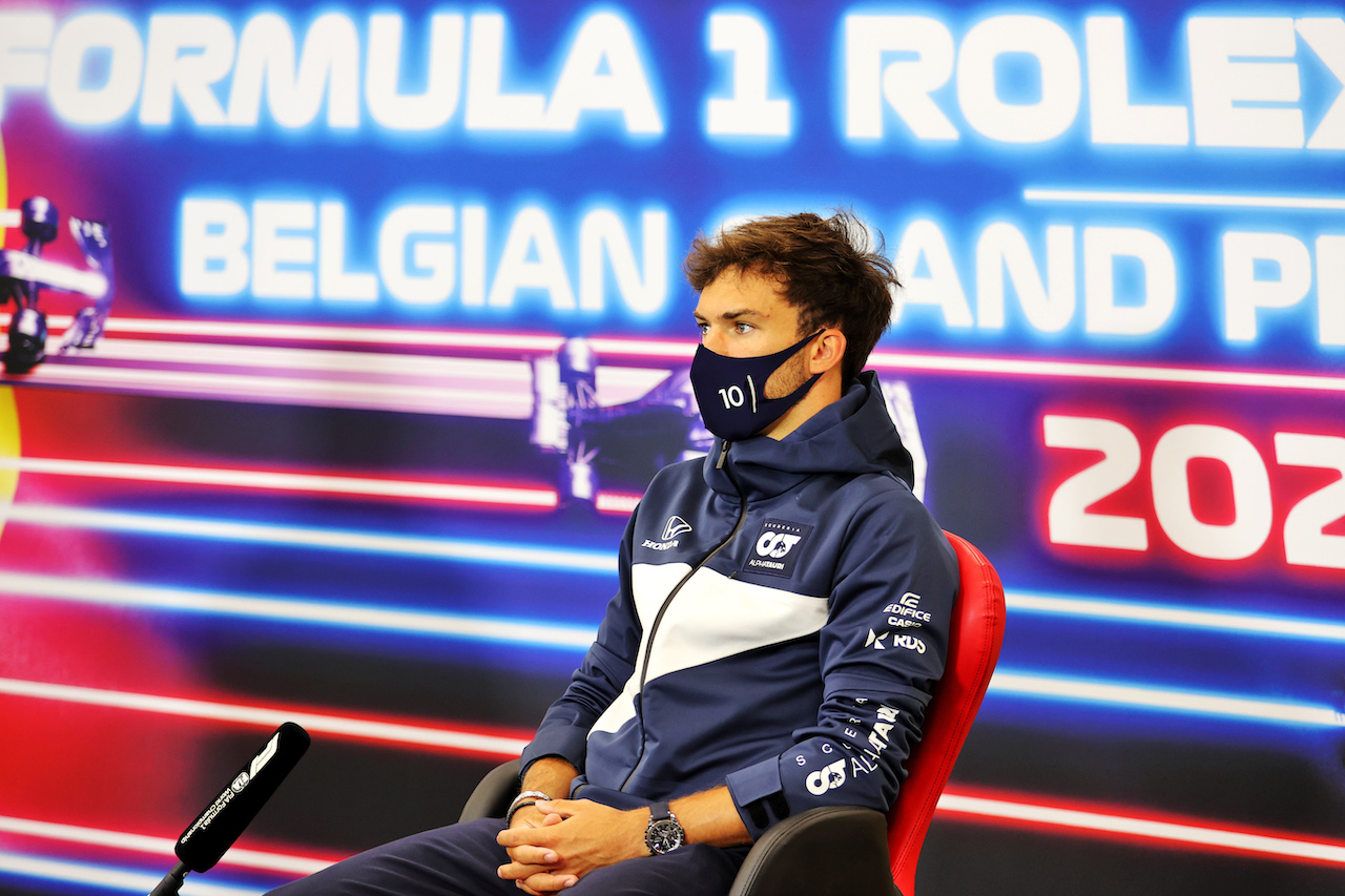 GP BELGIO, Pierre Gasly (FRA) AlphaTauri in the FIA Press Conference.
26.08.2021. Formula 1 World Championship, Rd 12, Belgian Grand Prix, Spa Francorchamps, Belgium, Preparation Day.
- www.xpbimages.com, EMail: requests@xpbimages.com © Copyright: Charniaux / XPB Images