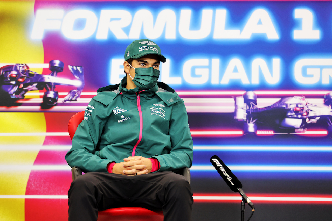 GP BELGIO, Lance Stroll (CDN) Aston Martin F1 Team in the FIA Press Conference.
26.08.2021. Formula 1 World Championship, Rd 12, Belgian Grand Prix, Spa Francorchamps, Belgium, Preparation Day.
- www.xpbimages.com, EMail: requests@xpbimages.com © Copyright: Charniaux / XPB Images