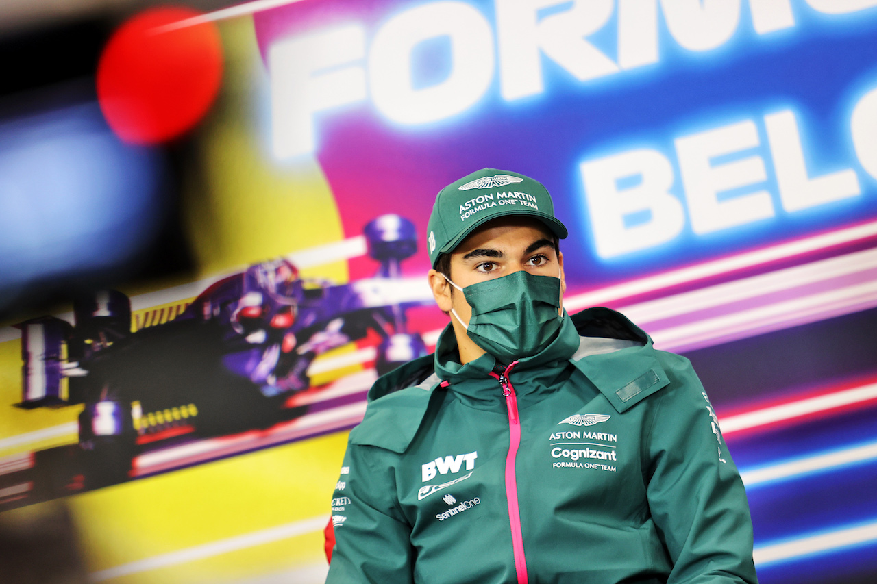 GP BELGIO, Lance Stroll (CDN) Aston Martin F1 Team in the FIA Press Conference.
26.08.2021. Formula 1 World Championship, Rd 12, Belgian Grand Prix, Spa Francorchamps, Belgium, Preparation Day.
- www.xpbimages.com, EMail: requests@xpbimages.com © Copyright: Charniaux / XPB Images