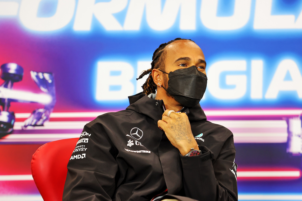 GP BELGIO, Lewis Hamilton (GBR) Mercedes AMG F1 in the FIA Press Conference.
26.08.2021. Formula 1 World Championship, Rd 12, Belgian Grand Prix, Spa Francorchamps, Belgium, Preparation Day.
- www.xpbimages.com, EMail: requests@xpbimages.com © Copyright: Charniaux / XPB Images