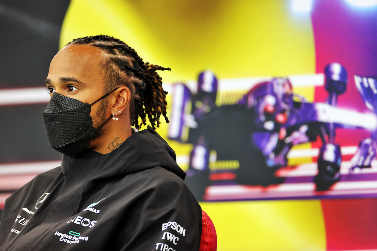 GP BELGIO, Lewis Hamilton (GBR) Mercedes AMG F1 in the FIA Press Conference.
26.08.2021. Formula 1 World Championship, Rd 12, Belgian Grand Prix, Spa Francorchamps, Belgium, Preparation Day.
- www.xpbimages.com, EMail: requests@xpbimages.com © Copyright: Charniaux / XPB Images