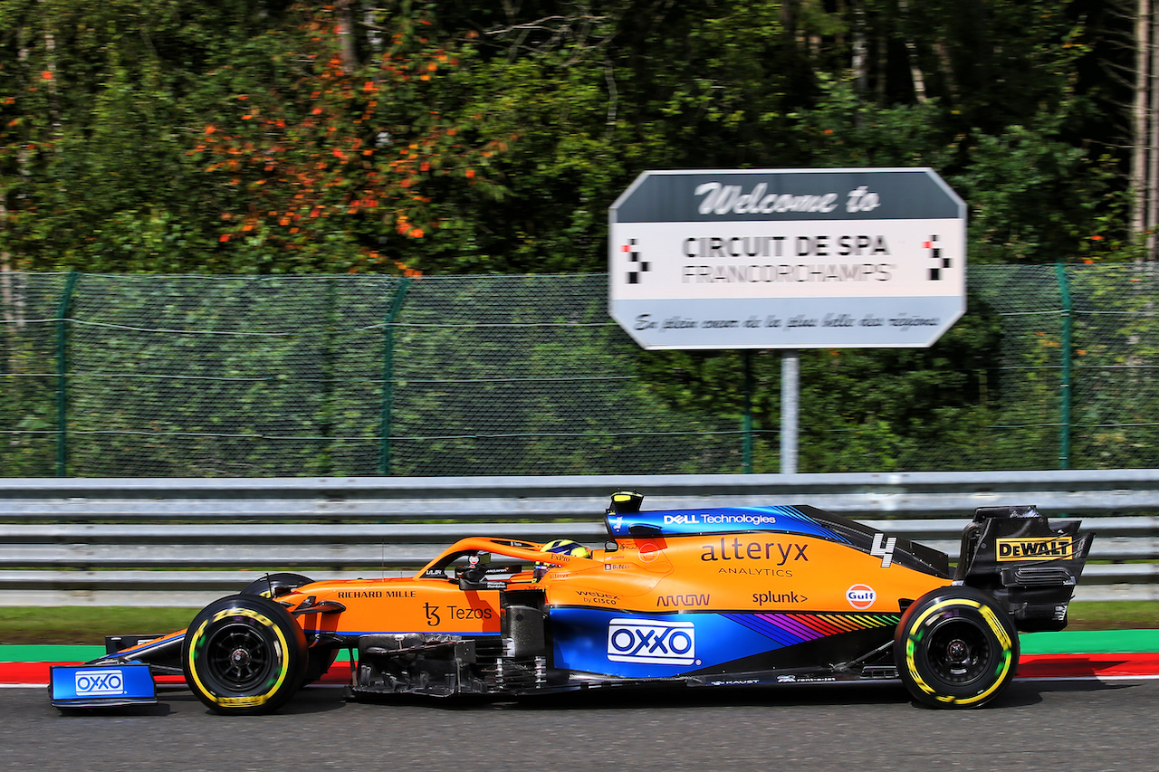 GP BELGIO, Lando Norris (GBR) McLaren MCL35M.
27.08.2021. Formula 1 World Championship, Rd 12, Belgian Grand Prix, Spa Francorchamps, Belgium, Practice Day.
- www.xpbimages.com, EMail: requests@xpbimages.com © Copyright: XPB Images