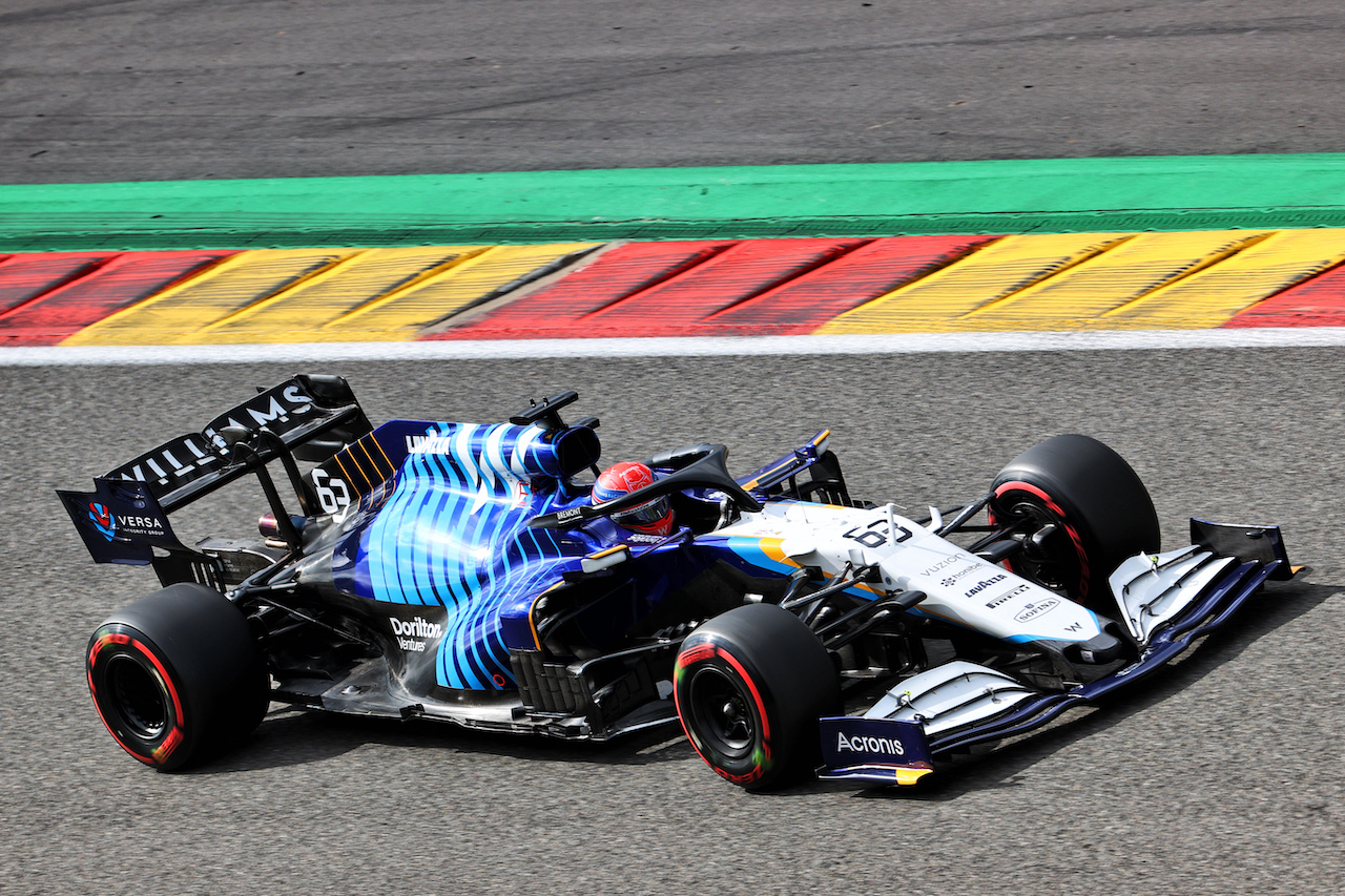 GP BELGIO, George Russell (GBR) Williams Racing FW43B.
27.08.2021. Formula 1 World Championship, Rd 12, Belgian Grand Prix, Spa Francorchamps, Belgium, Practice Day.
- www.xpbimages.com, EMail: requests@xpbimages.com © Copyright: Batchelor / XPB Images