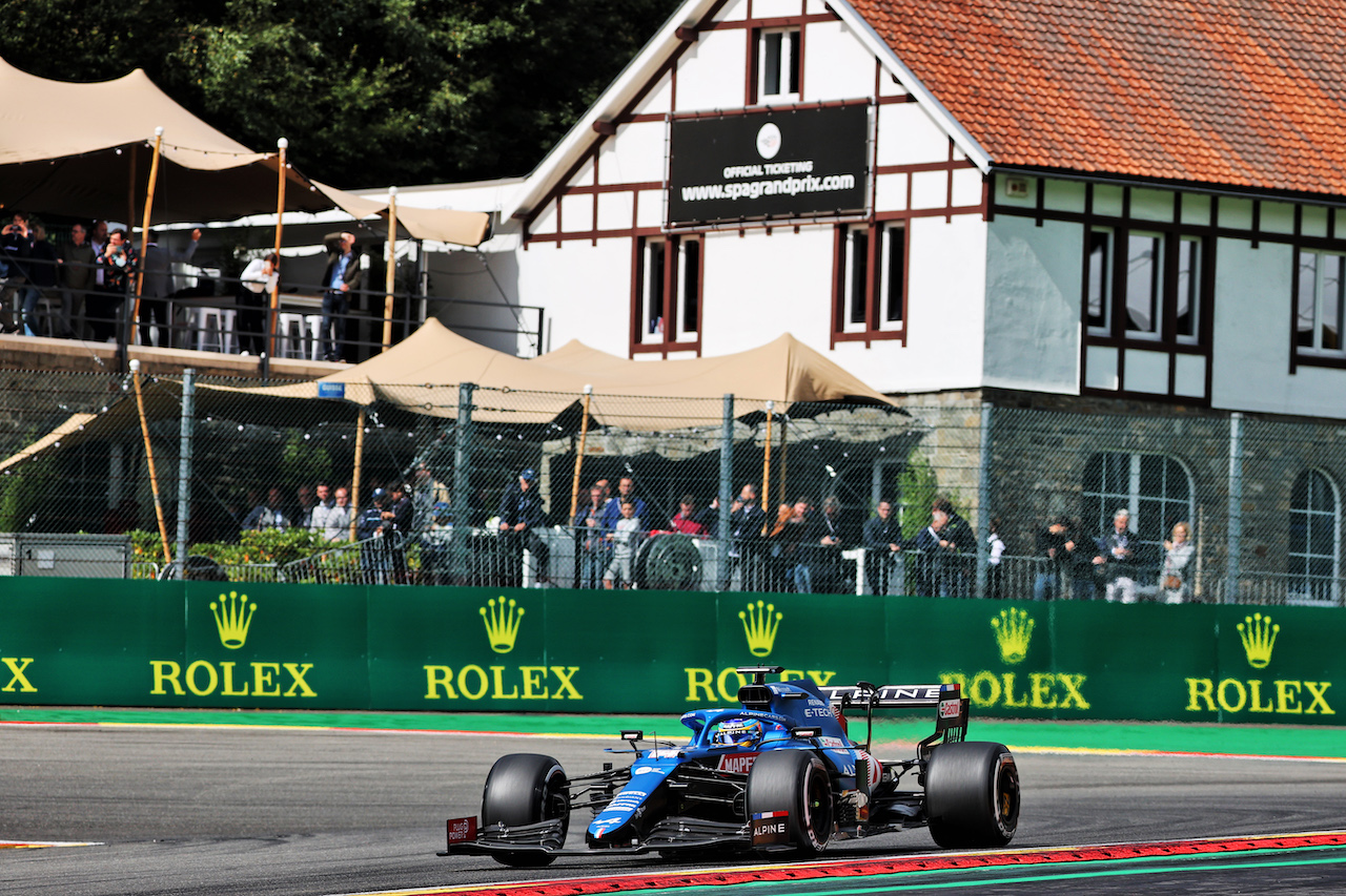 GP BELGIO, Fernando Alonso (ESP) Alpine F1 Team A521.
27.08.2021. Formula 1 World Championship, Rd 12, Belgian Grand Prix, Spa Francorchamps, Belgium, Practice Day.
- www.xpbimages.com, EMail: requests@xpbimages.com © Copyright: Batchelor / XPB Images