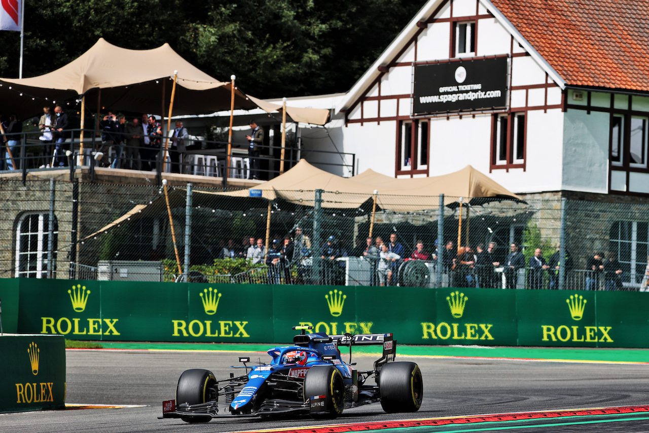 GP BELGIO, Esteban Ocon (FRA) Alpine F1 Team A521.
27.08.2021. Formula 1 World Championship, Rd 12, Belgian Grand Prix, Spa Francorchamps, Belgium, Practice Day.
- www.xpbimages.com, EMail: requests@xpbimages.com © Copyright: Batchelor / XPB Images