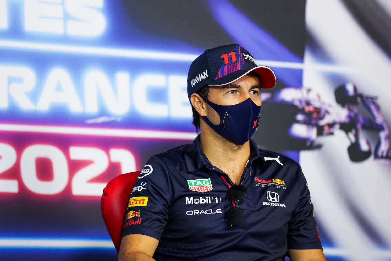 GP FRANCIA, Sergio Perez (MEX) Red Bull Racing in the FIA Press Conference.
17.06.2021. Formula 1 World Championship, Rd 7, French Grand Prix, Paul Ricard, France, Preparation Day.
- www.xpbimages.com, EMail: requests@xpbimages.com © Copyright: FIA Pool Image for Editorial Use Only