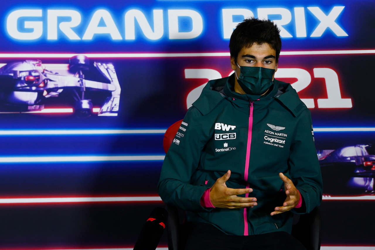GP GRAN BRETAGNA, Lance Stroll (CDN) Aston Martin F1 Team in the FIA Press Conference.
15.07.2021. Formula 1 World Championship, Rd 10, British Grand Prix, Silverstone, England, Preparation Day.
- www.xpbimages.com, EMail: requests@xpbimages.com © Copyright: FIA Pool Image for Editorial Use Only