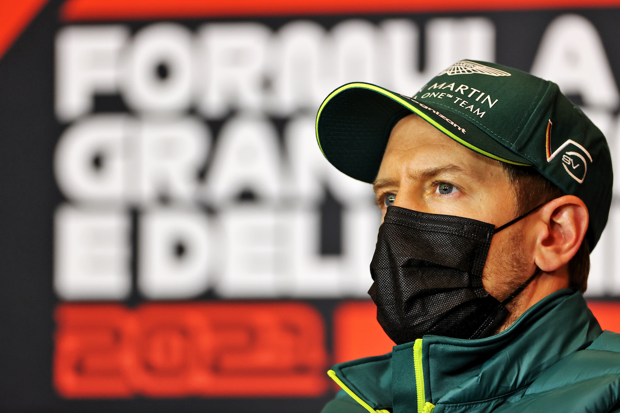 GP IMOLA, Sebastian Vettel (GER) Aston Martin F1 Team in the FIA Press Conference.
15.04.2021. Formula 1 World Championship, Rd 2, Emilia Romagna Grand Prix, Imola, Italy, Preparation Day.
- www.xpbimages.com, EMail: requests@xpbimages.com © Copyright: Charniaux / XPB Images