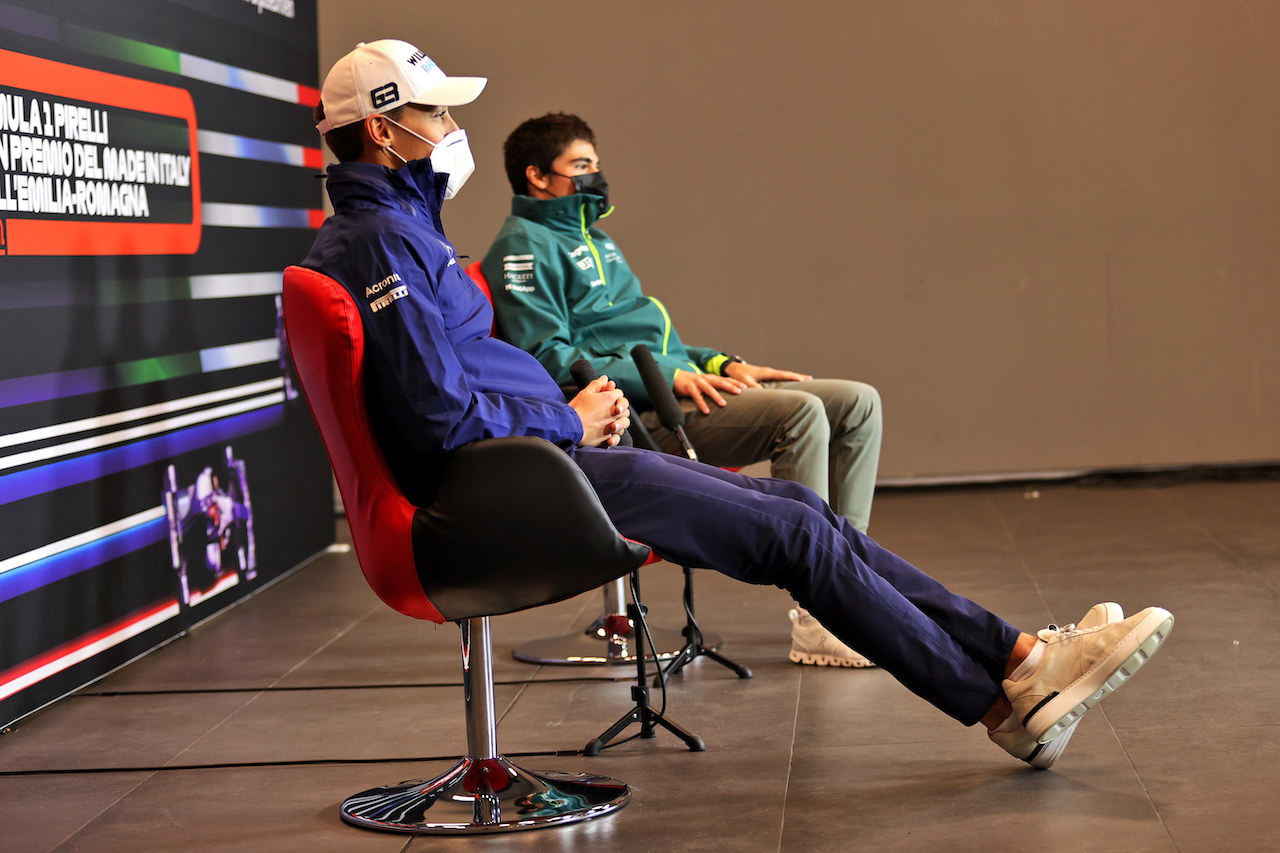 GP IMOLA, (L to R): George Russell (GBR) Williams Racing e Lance Stroll (CDN) Aston Martin F1 Team in the FIA Press Conference.
15.04.2021. Formula 1 World Championship, Rd 2, Emilia Romagna Grand Prix, Imola, Italy, Preparation Day.
- www.xpbimages.com, EMail: requests@xpbimages.com © Copyright: Charniaux / XPB Images