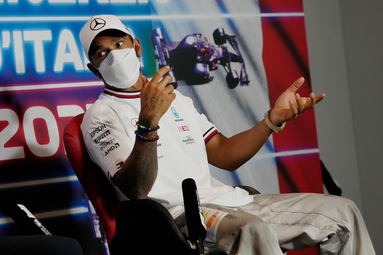 GP ITALIA, Lewis Hamilton (GBR) Mercedes AMG F1 in the FIA Press Conference.
09.09.2021. Formula 1 World Championship, Rd 14, Italian Grand Prix, Monza, Italy, Preparation Day.
- www.xpbimages.com, EMail: requests@xpbimages.com © Copyright: FIA Pool Image for Editorial Use Only