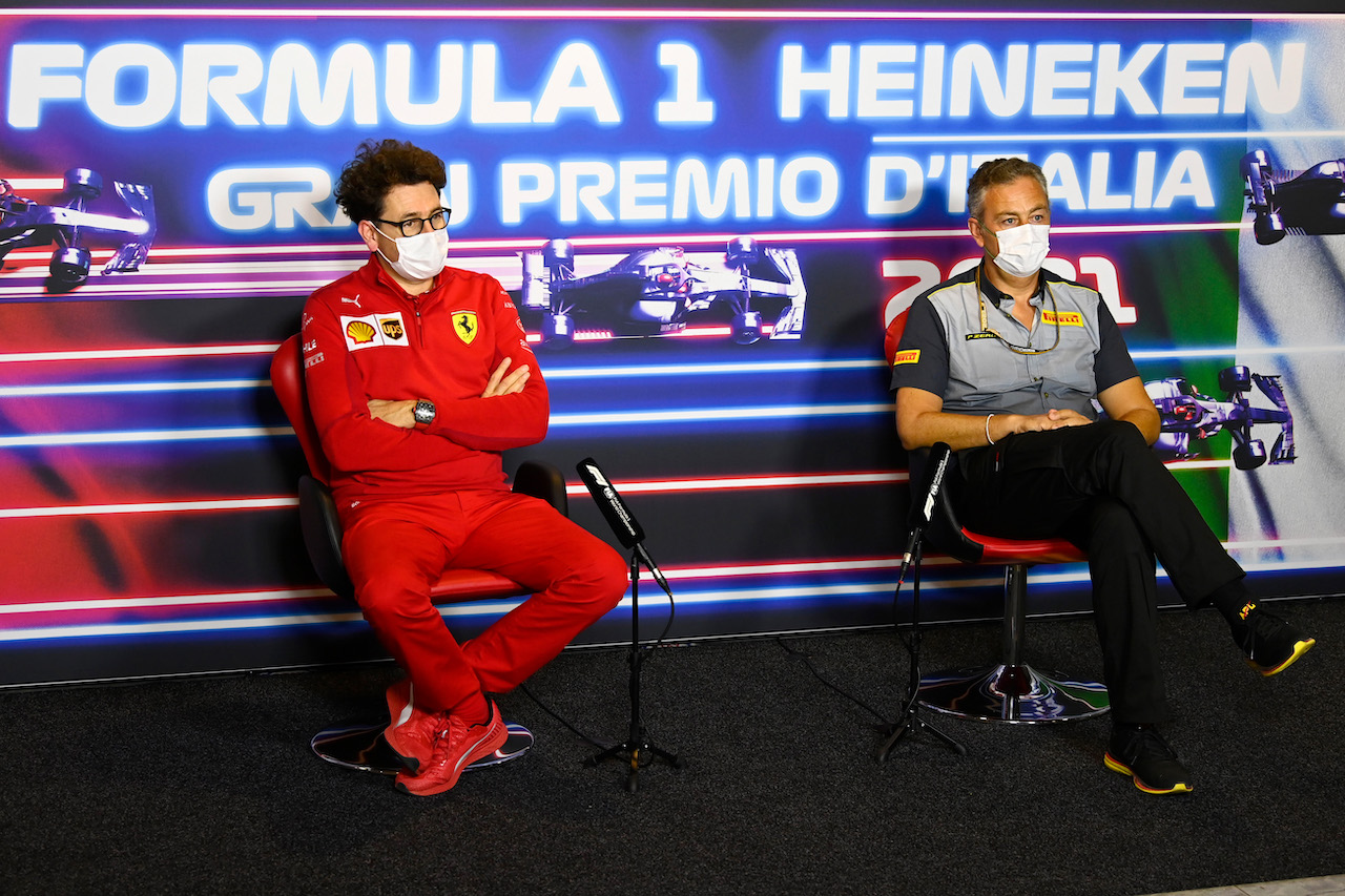 GP ITALIA, (L to R): Mattia Binotto (ITA) Ferrari Team Principal e Mario Isola (ITA) Pirelli Racing Manager in the FIA Press Conference.
10.09.2021. Formula 1 World Championship, Rd 14, Italian Grand Prix, Monza, Italy, Qualifiche Day.
- www.xpbimages.com, EMail: requests@xpbimages.com © Copyright: FIA Pool Image for Editorial Use Only