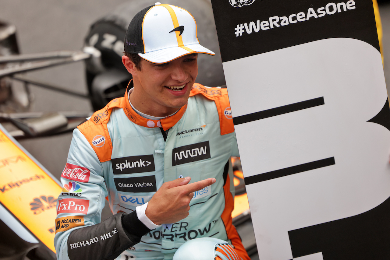 GP MONACO, Lando Norris (GBR) McLaren celebrates his third position in parc ferme.
23.05.2021. Formula 1 World Championship, Rd 5, Monaco Grand Prix, Monte Carlo, Monaco, Gara Day.
- www.xpbimages.com, EMail: requests@xpbimages.com © Copyright: Bearne / XPB Images