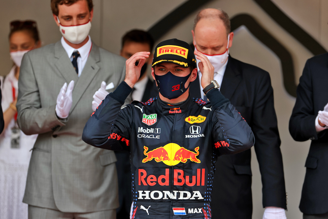 GP MONACO, Gara winner Max Verstappen (NLD) Red Bull Racing celebrates on the podium.
23.05.2021. Formula 1 World Championship, Rd 5, Monaco Grand Prix, Monte Carlo, Monaco, Gara Day.
- www.xpbimages.com, EMail: requests@xpbimages.com © Copyright: Batchelor / XPB Images