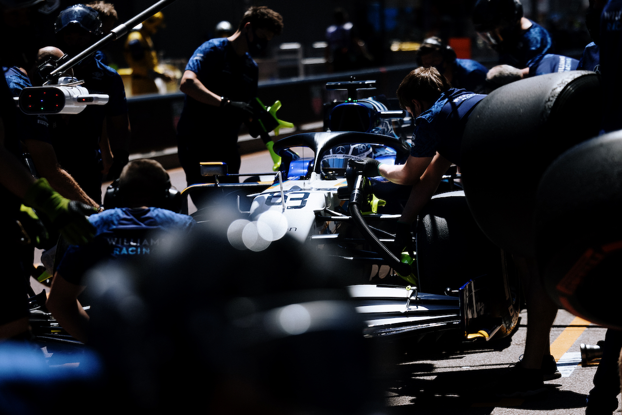 GP MONACO, George Russell (GBR) Williams Racing FW43B in the pits.
20.05.2021. Formula 1 World Championship, Rd 5, Monaco Grand Prix, Monte Carlo, Monaco, Practice Day.
- www.xpbimages.com, EMail: requests@xpbimages.com © Copyright: Bearne / XPB Images