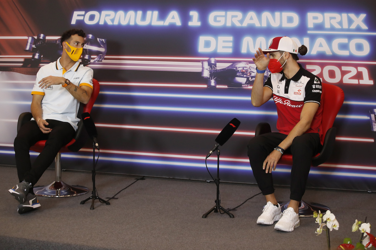 GP MONACO, (L to R): Daniel Ricciardo (AUS) McLaren e Antonio Giovinazzi (ITA) Alfa Romeo Racing in the FIA Press Conference.
19.05.2021. Formula 1 World Championship, Rd 5, Monaco Grand Prix, Monte Carlo, Monaco, Preparation Day.
- www.xpbimages.com, EMail: requests@xpbimages.com © Copyright: FIA Pool Image for Editorial Use Only