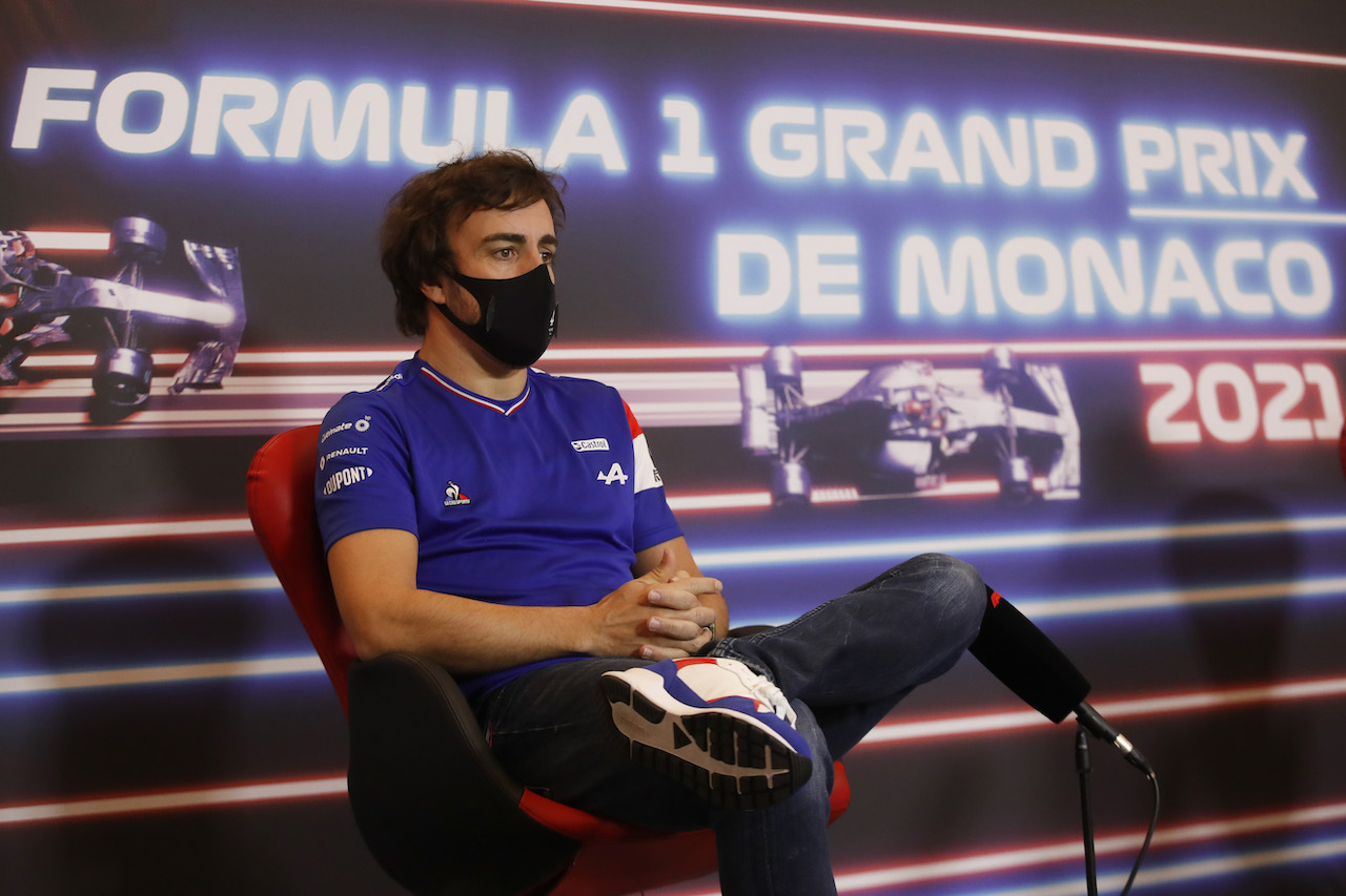 GP MONACO, Fernando Alonso (ESP) Alpine F1 Team in the FIA Press Conference.
19.05.2021. Formula 1 World Championship, Rd 5, Monaco Grand Prix, Monte Carlo, Monaco, Preparation Day.
- www.xpbimages.com, EMail: requests@xpbimages.com © Copyright: FIA Pool Image for Editorial Use Only