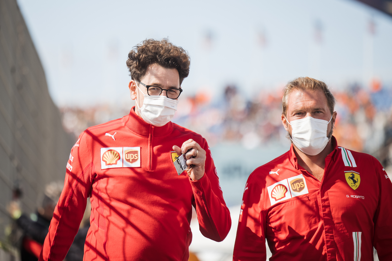 GP OLANDA, Mattia Binotto (ITA) Ferrari Team Principal with Gino Rosato (CDN) Ferrari.
04.09.2021. Formula 1 World Championship, Rd 13, Dutch Grand Prix, Zandvoort, Netherlands, Qualifiche Day.
- www.xpbimages.com, EMail: requests@xpbimages.com © Copyright: Bearne / XPB Images