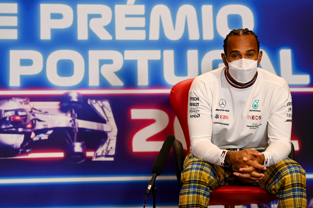 GP PORTOGALLO, Lewis Hamilton (GBR) Mercedes AMG F1 in the FIA Press Conference.
29.04.2021. Formula 1 World Championship, Rd 3, Portuguese Grand Prix, Portimao, Portugal, Preparation Day.
- www.xpbimages.com, EMail: requests@xpbimages.com © Copyright: FIA Pool Image for Editorial Use Only