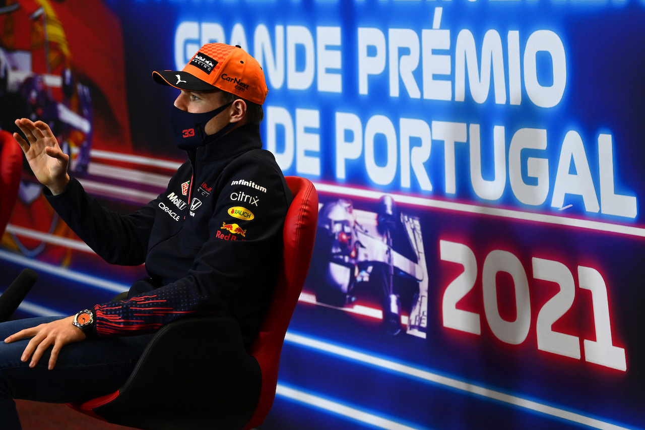 GP PORTOGALLO, Max Verstappen (NLD) Red Bull Racing in the FIA Press Conference.
29.04.2021. Formula 1 World Championship, Rd 3, Portuguese Grand Prix, Portimao, Portugal, Preparation Day.
- www.xpbimages.com, EMail: requests@xpbimages.com © Copyright: FIA Pool Image for Editorial Use Only