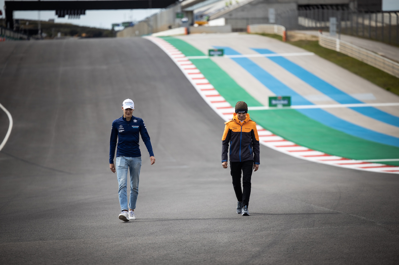 GP PORTOGALLO, (L to R): George Russell (GBR) Williams Racing walks the circuit with Lando Norris (GBR) McLaren.
29.04.2021. Formula 1 World Championship, Rd 3, Portuguese Grand Prix, Portimao, Portugal, Preparation Day.
- www.xpbimages.com, EMail: requests@xpbimages.com © Copyright: Bearne / XPB Images