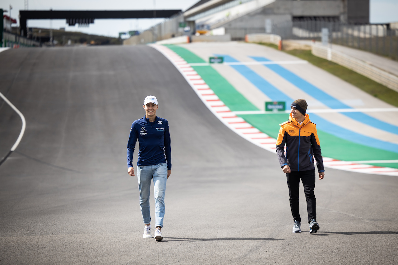 GP PORTOGALLO, (L to R): George Russell (GBR) Williams Racing walks the circuit with Lando Norris (GBR) McLaren.
29.04.2021. Formula 1 World Championship, Rd 3, Portuguese Grand Prix, Portimao, Portugal, Preparation Day.
- www.xpbimages.com, EMail: requests@xpbimages.com © Copyright: Bearne / XPB Images