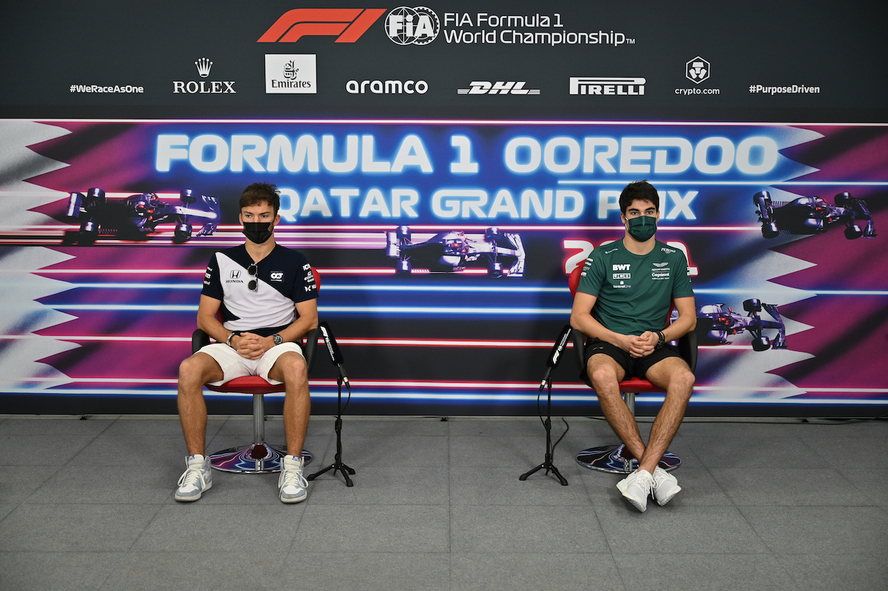GP QATAR, (L to R): Pierre Gasly (FRA) AlphaTauri e Lance Stroll (CDN) Aston Martin F1 Team in the FIA Press Conference.
18.11.2021. Formula 1 World Championship, Rd 20, Qatar Grand Prix, Doha, Qatar, Preparation Day.
- www.xpbimages.com, EMail: requests@xpbimages.com © Copyright: FIA Pool Image for Editorial Use Only