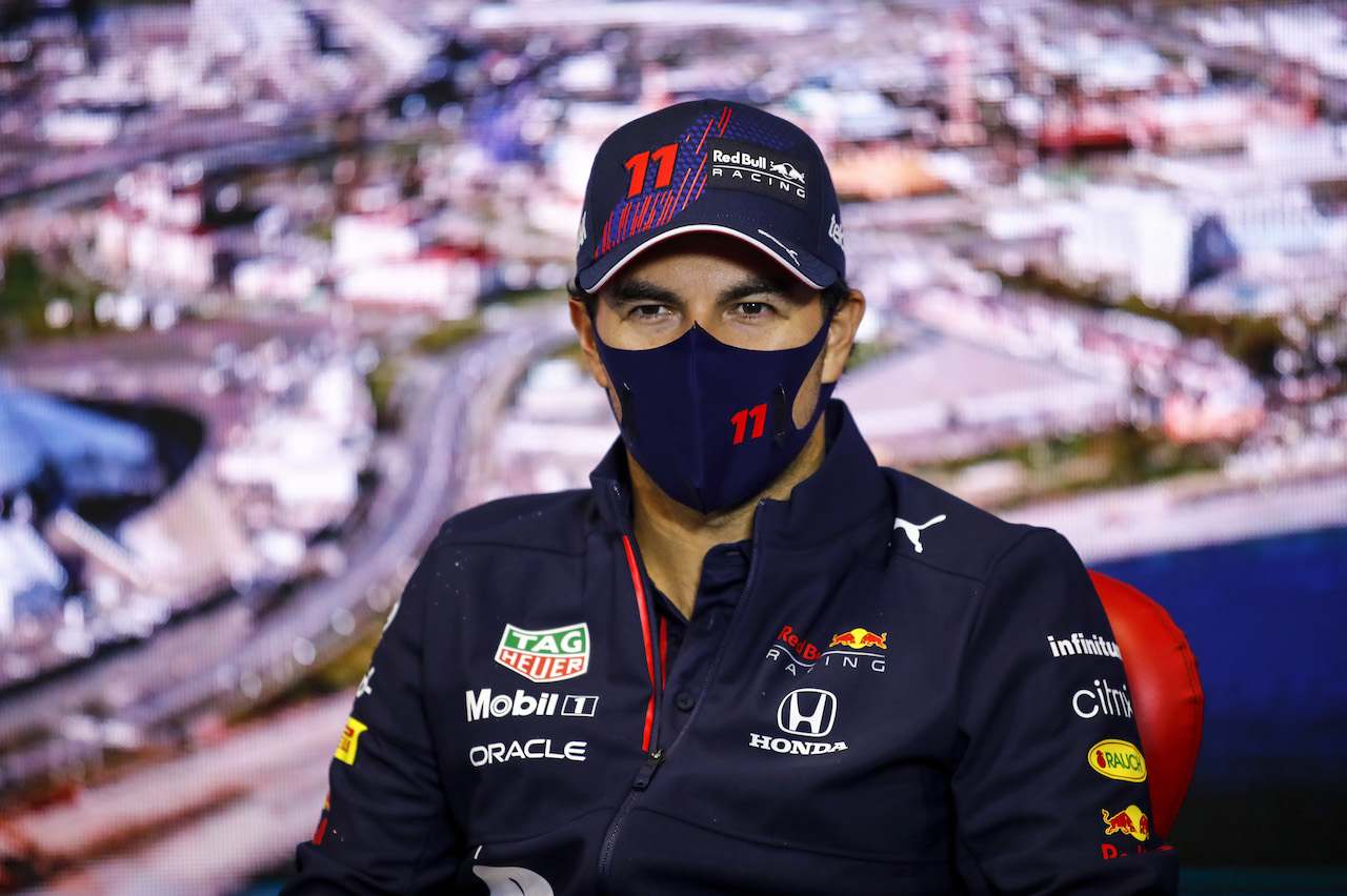 GP RUSSIA, Sergio Perez (MEX) Red Bull Racing in the FIA Press Conference.
23.09.2021. Formula 1 World Championship, Rd 15, Russian Grand Prix, Sochi Autodrom, Sochi, Russia, Preparation Day.
- www.xpbimages.com, EMail: requests@xpbimages.com © Copyright: FIA Pool Image for Editorial Use Only