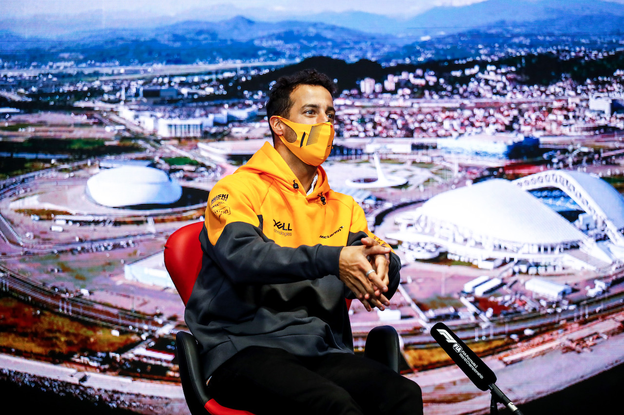 GP RUSSIA, Daniel Ricciardo (AUS) McLaren in the FIA Press Conference.
23.09.2021. Formula 1 World Championship, Rd 15, Russian Grand Prix, Sochi Autodrom, Sochi, Russia, Preparation Day.
- www.xpbimages.com, EMail: requests@xpbimages.com © Copyright: FIA Pool Image for Editorial Use Only