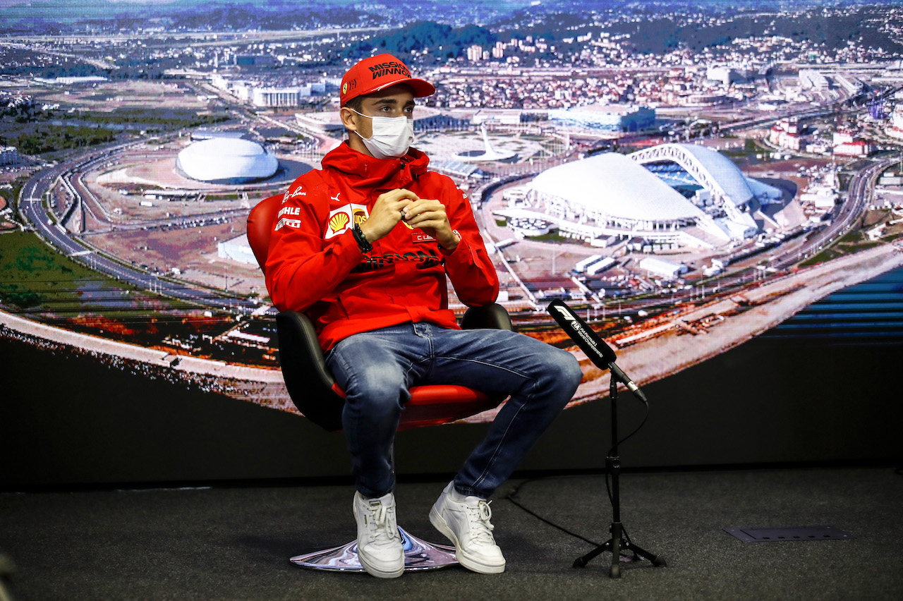 GP RUSSIA, Charles Leclerc (MON) Ferrari in the FIA Press Conference.
23.09.2021. Formula 1 World Championship, Rd 15, Russian Grand Prix, Sochi Autodrom, Sochi, Russia, Preparation Day.
- www.xpbimages.com, EMail: requests@xpbimages.com © Copyright: FIA Pool Image for Editorial Use Only