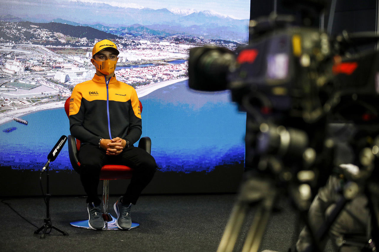 GP RUSSIA, Lando Norris (GBR) McLaren in the FIA Press Conference.
23.09.2021. Formula 1 World Championship, Rd 15, Russian Grand Prix, Sochi Autodrom, Sochi, Russia, Preparation Day.
- www.xpbimages.com, EMail: requests@xpbimages.com © Copyright: FIA Pool Image for Editorial Use Only