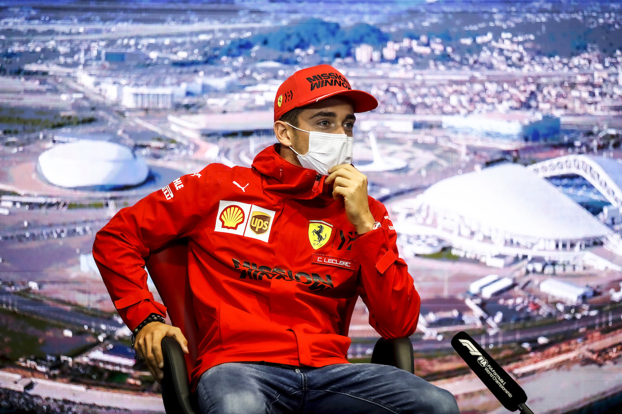 GP RUSSIA, Charles Leclerc (MON) Ferrari in the FIA Press Conference.
23.09.2021. Formula 1 World Championship, Rd 15, Russian Grand Prix, Sochi Autodrom, Sochi, Russia, Preparation Day.
- www.xpbimages.com, EMail: requests@xpbimages.com © Copyright: FIA Pool Image for Editorial Use Only