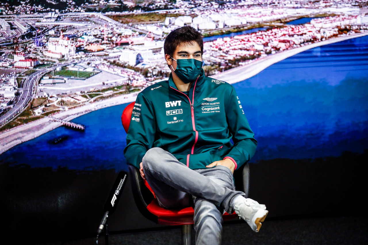 GP RUSSIA, Lance Stroll (CDN) Aston Martin F1 Team in the FIA Press Conference.
23.09.2021. Formula 1 World Championship, Rd 15, Russian Grand Prix, Sochi Autodrom, Sochi, Russia, Preparation Day.
- www.xpbimages.com, EMail: requests@xpbimages.com © Copyright: FIA Pool Image for Editorial Use Only