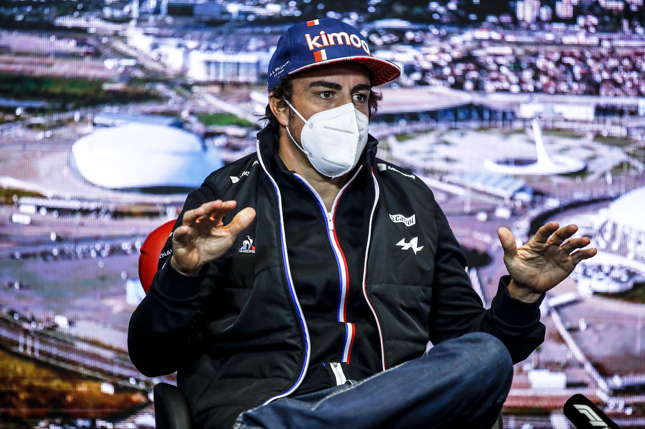 GP RUSSIA, Fernando Alonso (ESP) Alpine F1 Team in the FIA Press Conference.
23.09.2021. Formula 1 World Championship, Rd 15, Russian Grand Prix, Sochi Autodrom, Sochi, Russia, Preparation Day.
- www.xpbimages.com, EMail: requests@xpbimages.com © Copyright: FIA Pool Image for Editorial Use Only
