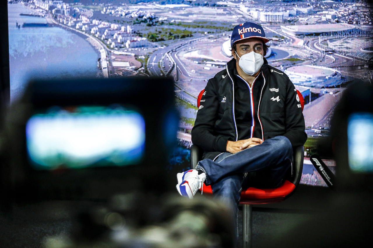 GP RUSSIA, Fernando Alonso (ESP) Alpine F1 Team in the FIA Press Conference.
23.09.2021. Formula 1 World Championship, Rd 15, Russian Grand Prix, Sochi Autodrom, Sochi, Russia, Preparation Day.
- www.xpbimages.com, EMail: requests@xpbimages.com © Copyright: FIA Pool Image for Editorial Use Only