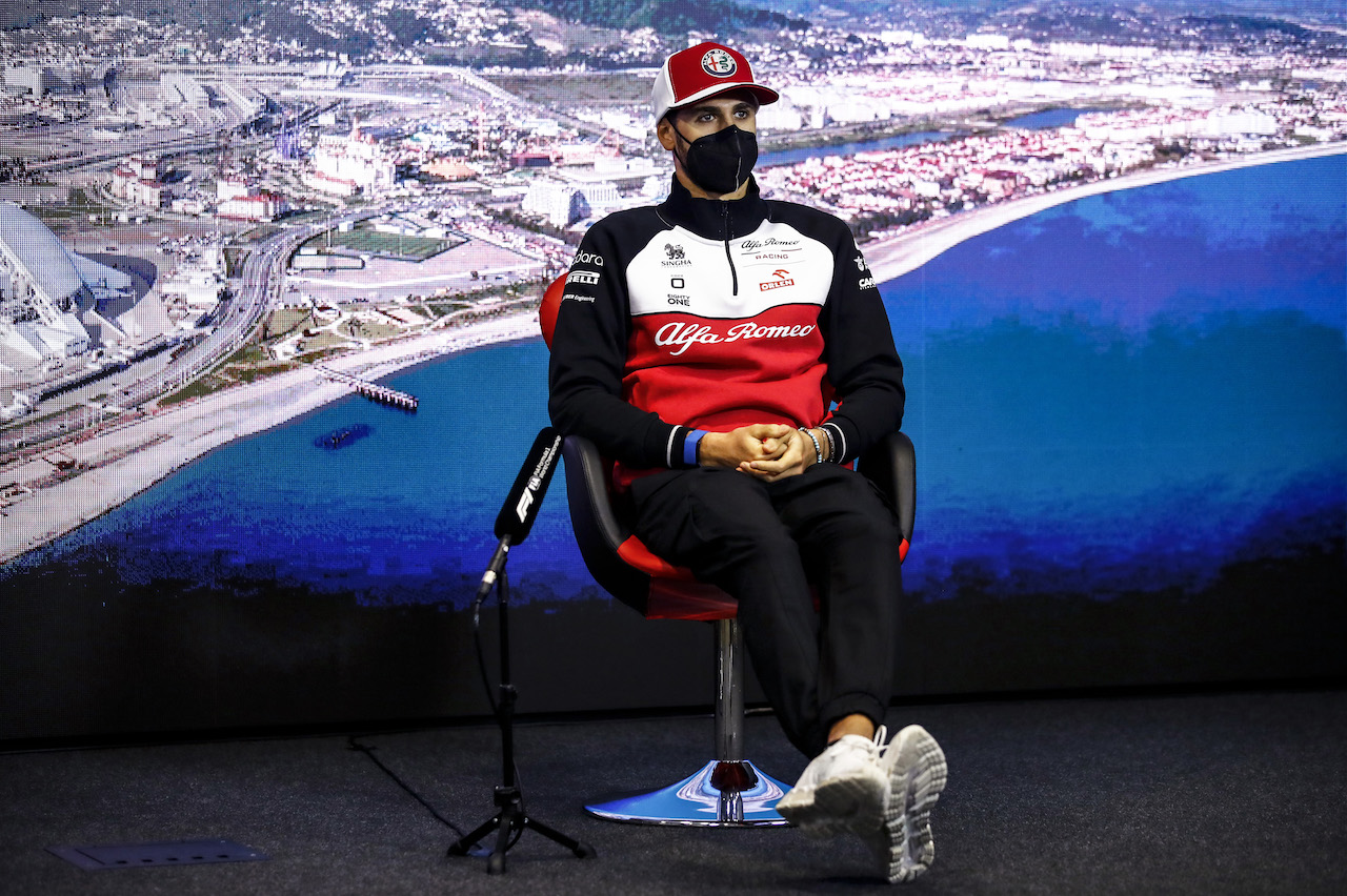 GP RUSSIA, Antonio Giovinazzi (ITA) Alfa Romeo Racing in the FIA Press Conference.
23.09.2021. Formula 1 World Championship, Rd 15, Russian Grand Prix, Sochi Autodrom, Sochi, Russia, Preparation Day.
- www.xpbimages.com, EMail: requests@xpbimages.com © Copyright: FIA Pool Image for Editorial Use Only