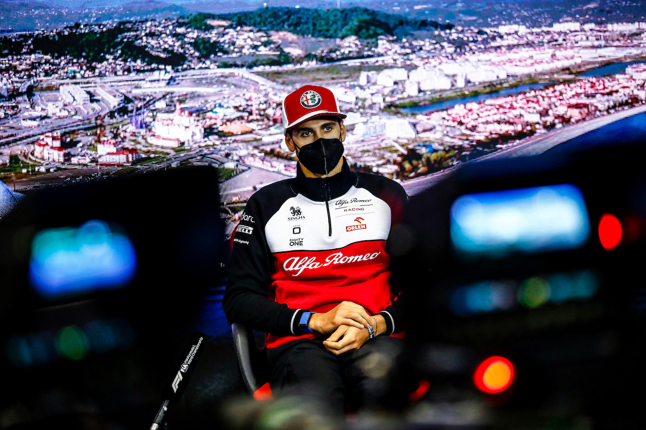 GP RUSSIA, Antonio Giovinazzi (ITA) Alfa Romeo Racing in the FIA Press Conference.
23.09.2021. Formula 1 World Championship, Rd 15, Russian Grand Prix, Sochi Autodrom, Sochi, Russia, Preparation Day.
- www.xpbimages.com, EMail: requests@xpbimages.com © Copyright: FIA Pool Image for Editorial Use Only