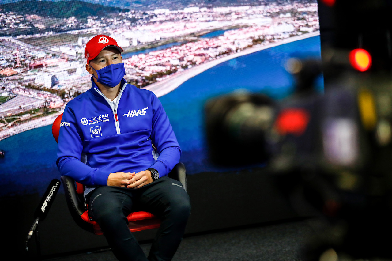 GP RUSSIA, Nikita Mazepin (RUS) Haas F1 Team in the FIA Press Conference.
23.09.2021. Formula 1 World Championship, Rd 15, Russian Grand Prix, Sochi Autodrom, Sochi, Russia, Preparation Day.
- www.xpbimages.com, EMail: requests@xpbimages.com © Copyright: FIA Pool Image for Editorial Use Only