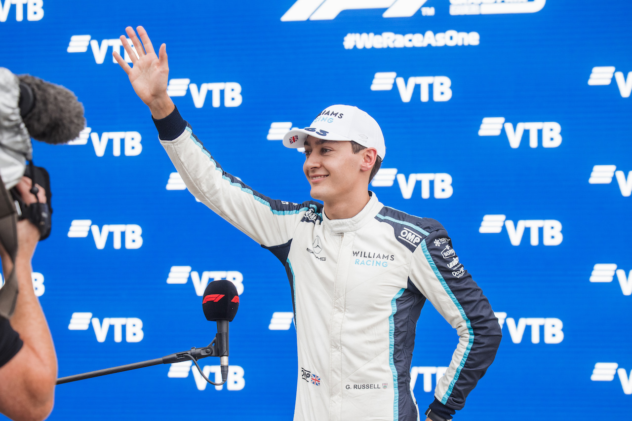 GP RUSSIA, Third placed George Russell (GBR) Williams Racing in qualifying parc ferme.
25.09.2021. Formula 1 World Championship, Rd 15, Russian Grand Prix, Sochi Autodrom, Sochi, Russia, Qualifiche Day.
- www.xpbimages.com, EMail: requests@xpbimages.com © Copyright: Bearne / XPB Images