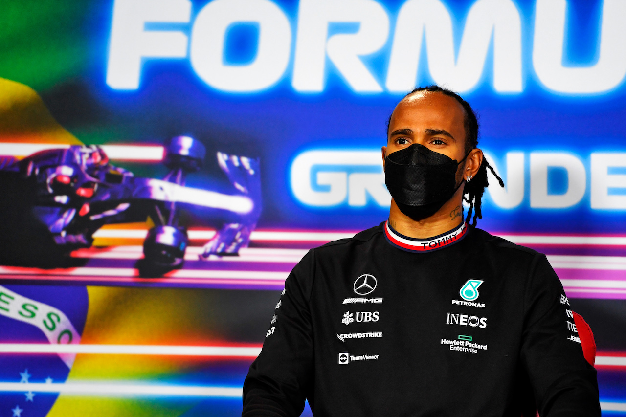 GP SAN PAOLO, Lewis Hamilton (GBR) Mercedes AMG F1 in the FIA Press Conference.
11.11.2021. Formula 1 World Championship, Rd 19, Brazilian Grand Prix, Sao Paulo, Brazil, Preparation Day.
- www.xpbimages.com, EMail: requests@xpbimages.com © Copyright: Carezzevoli / XPB Images