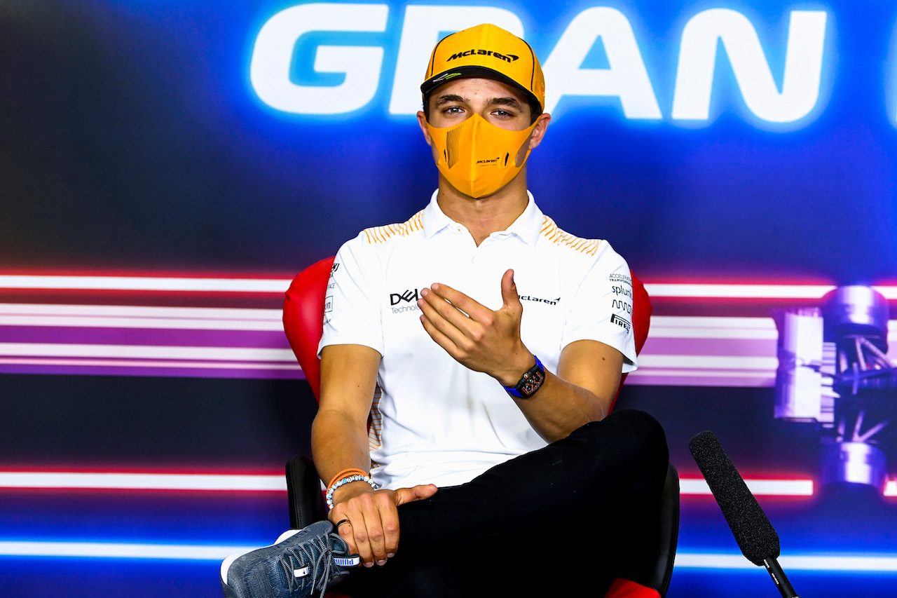 GP SPAGNA, Lando Norris (GBR) McLaren in the FIA Press Conference.
06.05.2021. Formula 1 World Championship, Rd 4, Spanish Grand Prix, Barcelona, Spain, Preparation Day.
- www.xpbimages.com, EMail: requests@xpbimages.com © Copyright: FIA Pool Image for Editorial Use Only