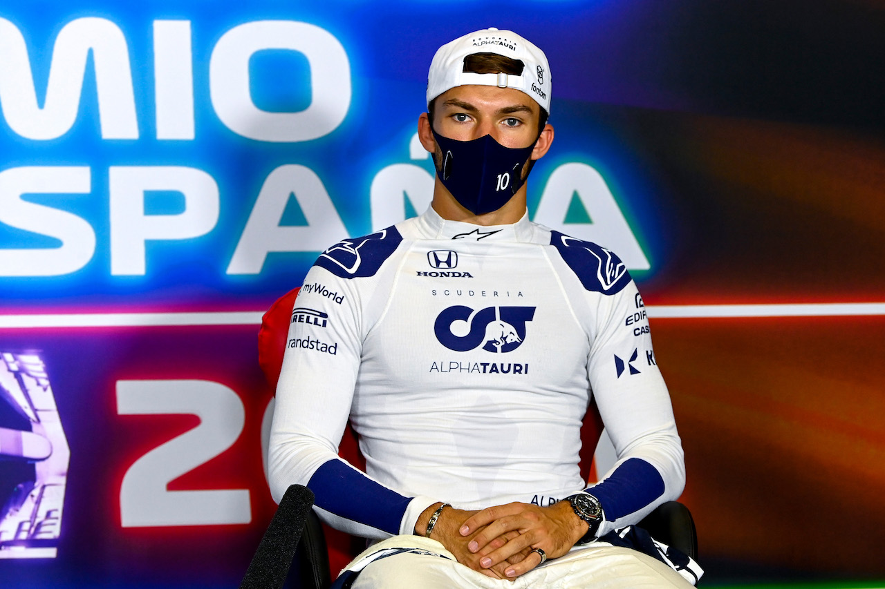 GP SPAGNA, Pierre Gasly (FRA) AlphaTauri in the FIA Press Conference.
06.05.2021. Formula 1 World Championship, Rd 4, Spanish Grand Prix, Barcelona, Spain, Preparation Day.
- www.xpbimages.com, EMail: requests@xpbimages.com © Copyright: FIA Pool Image for Editorial Use Only