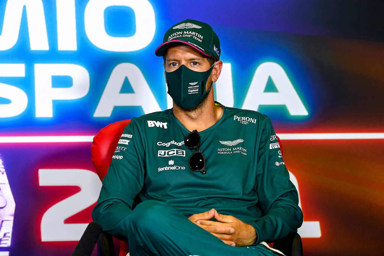 GP SPAGNA, Sebastian Vettel (GER) Aston Martin F1 Team in the FIA Press Conference.
06.05.2021. Formula 1 World Championship, Rd 4, Spanish Grand Prix, Barcelona, Spain, Preparation Day.
- www.xpbimages.com, EMail: requests@xpbimages.com © Copyright: FIA Pool Image for Editorial Use Only